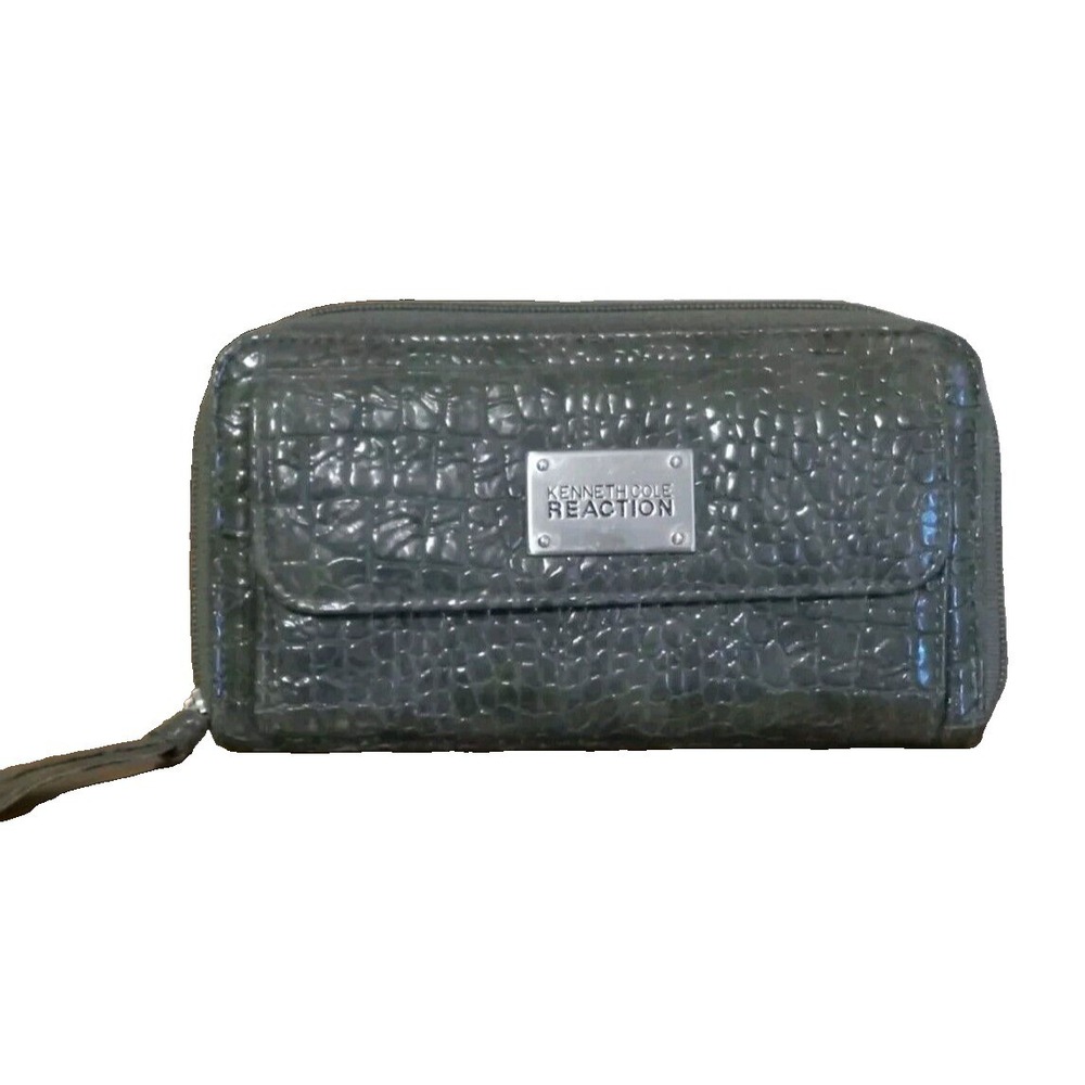 Kenneth Cole Reaction Wallet Womens OS Green Croc Embossed Zip Around Clutch - Picture 11 of 11
